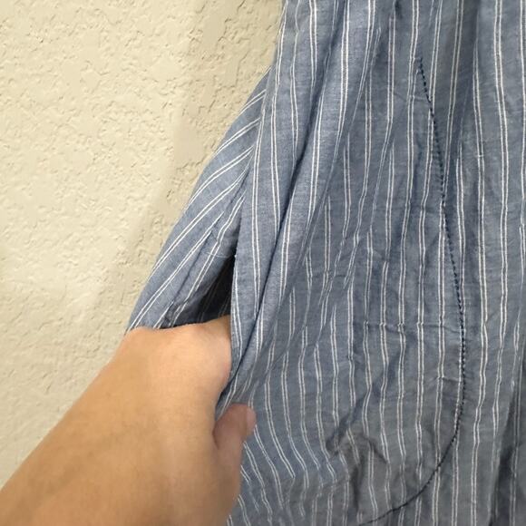 PILCRO ANTHROPOLOGIE Flowy Shirt Dress Blue Pinstriped Puff Sleeve - Picture 6 of 12